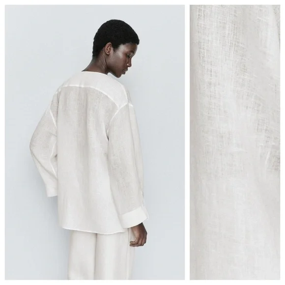 NWT. Massimo Dutti White 100% Linen Shirt with Wide Sleeves. Size XS. - Picture 4 of 11